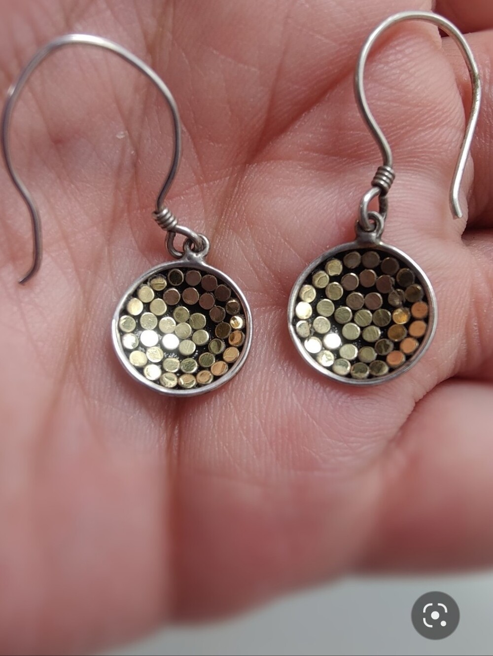 925 Sterling Silver Gold Plated Dot Disc Dangle Earrings Mixed Metal - Picture 5 of 12
